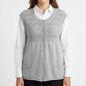 Nevada Grey Cable Knit Sweater Vest Grandma Academia Teacher Office Work M/XL